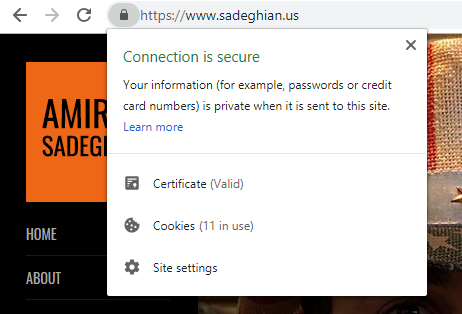 Chrome is showing a lock in the address bar which indicates the existence of HTTPS